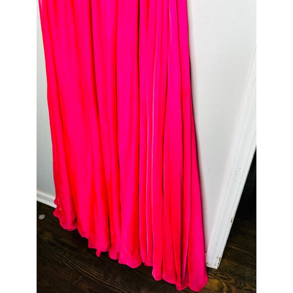 ASHLEYLAUREN Hot Pink Pleated Crystal Pearl Beaded One Shoulder Gown Size 8 - Picture 14 of 15